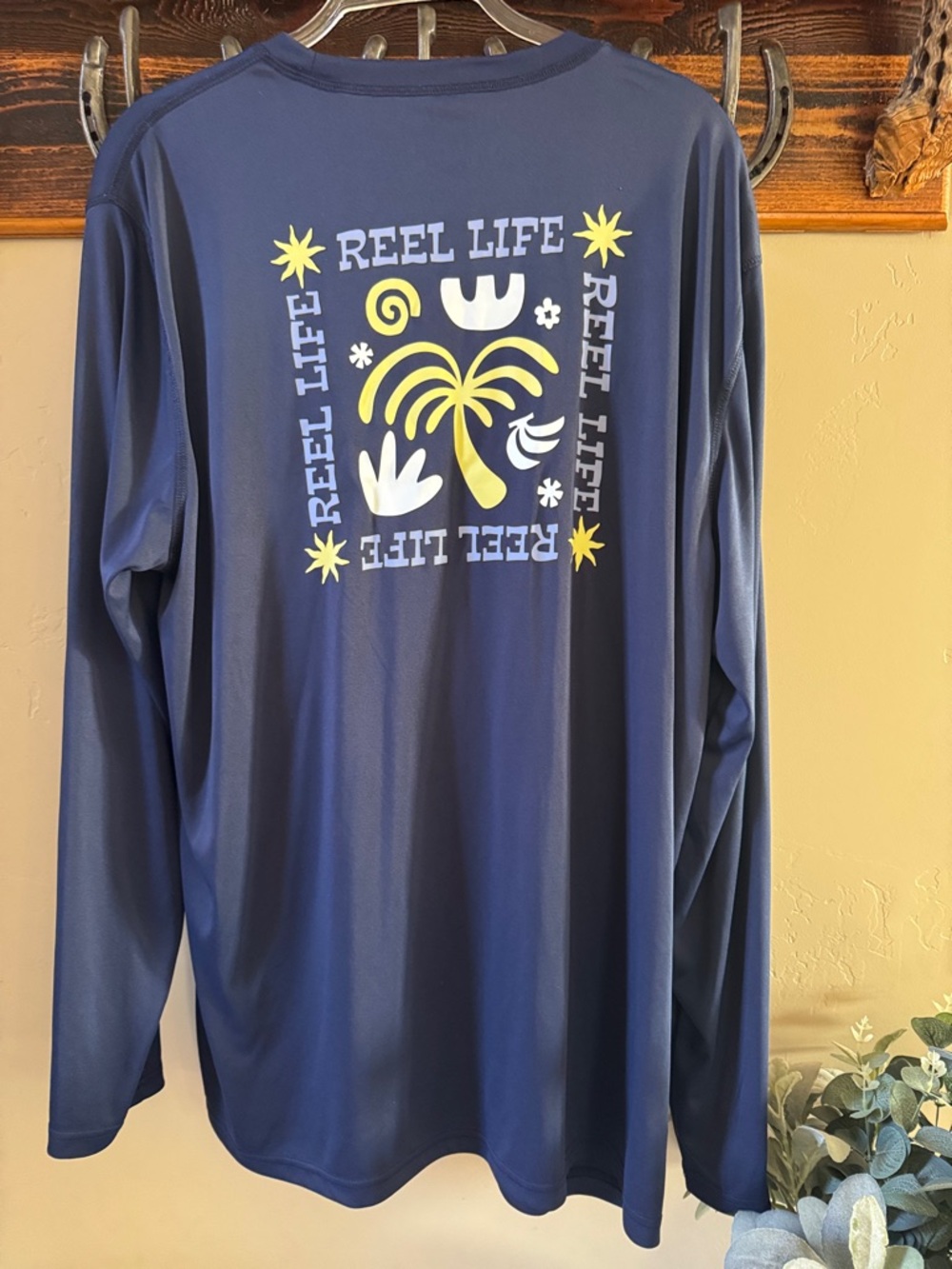 Reel Life Navy Long Sleeve Graphic Tee - Yellow & White Print